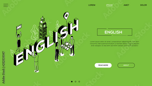 English language - line design style isometric web banner