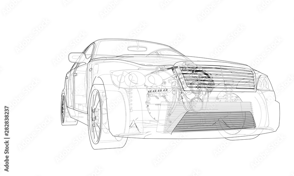 Fototapeta premium Concept car. Vector rendering of 3d