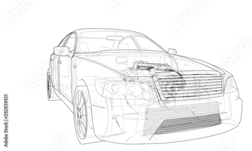 Concept car. Vector rendering of 3d