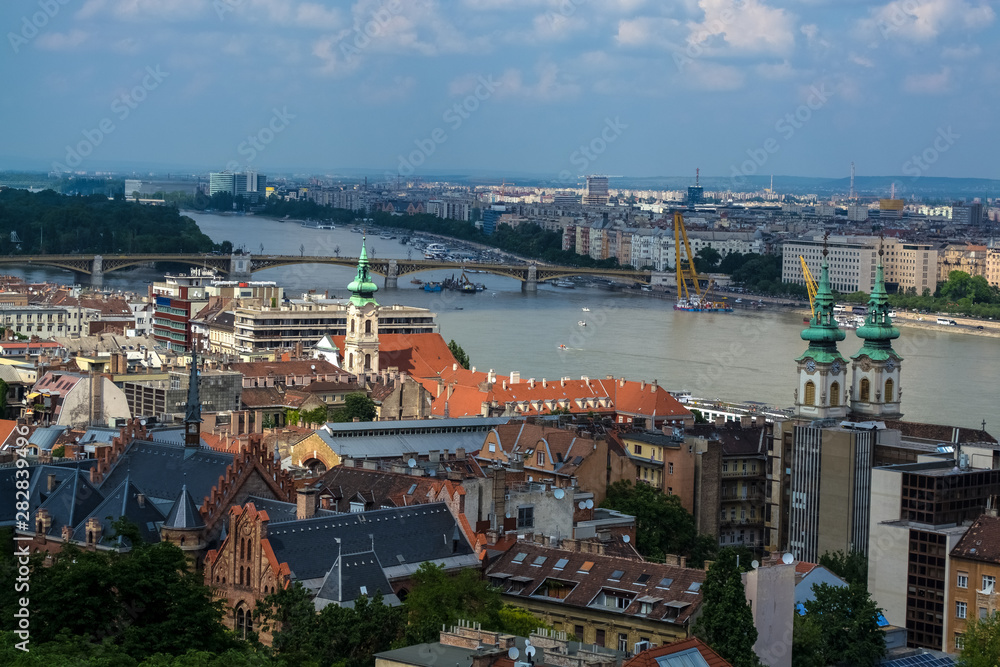 Beautiful view of city landscape and the river in the Budapest in the summer. Tourism in Europe.