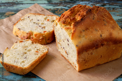 Homemade healthy bread yeast free. Background texture of bread.