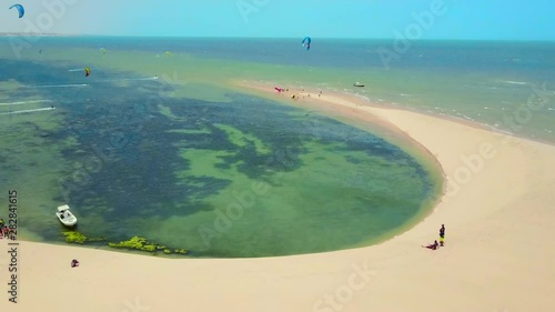 Aerial: Kitesurfing on Breathtaking Beach in Dahkla, Morocco