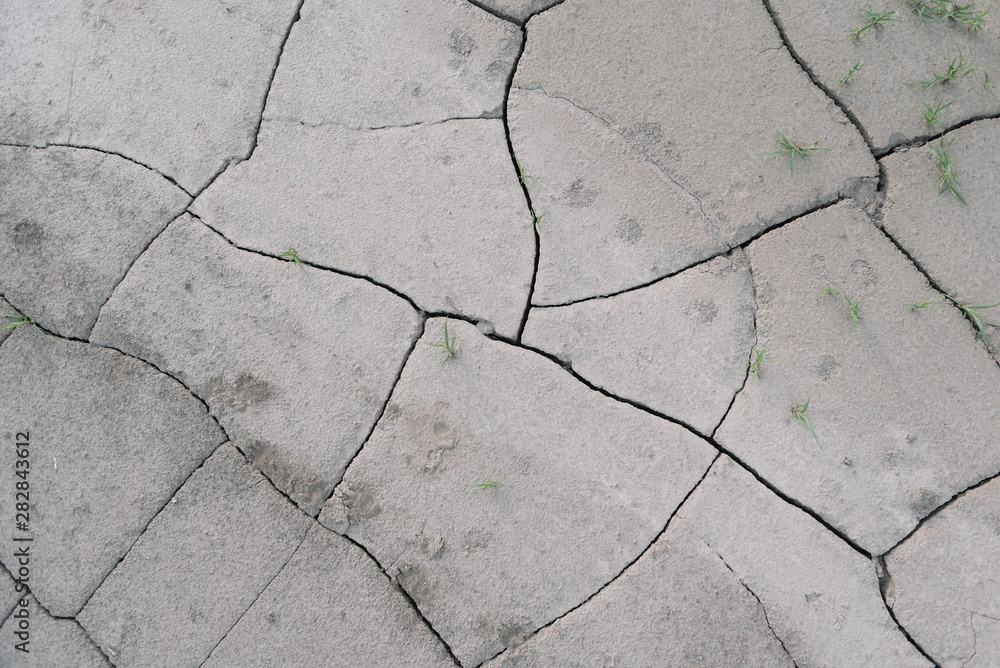 Obraz premium Grey cracked earth ground from drought disaster cause from weather change. The global warming and greenhouse effect cause of agricultural production is reduced.