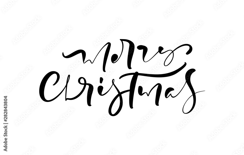 Merry Christmas vector Calligraphic text. Lettering design card template. Creative typography for Holiday Greeting Gift Poster. Calligraphy Font style Banner