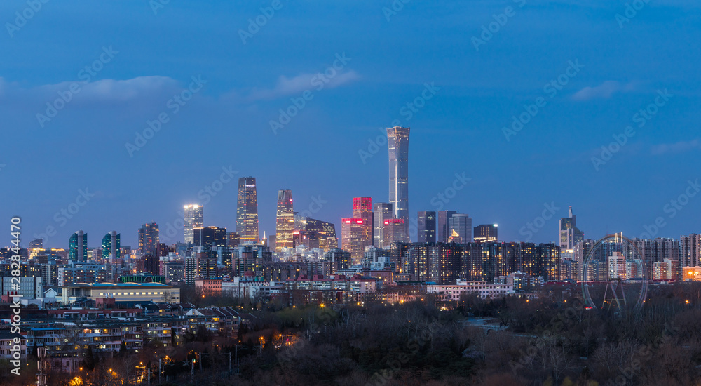 Night Beijing CBD Skyline Panorama