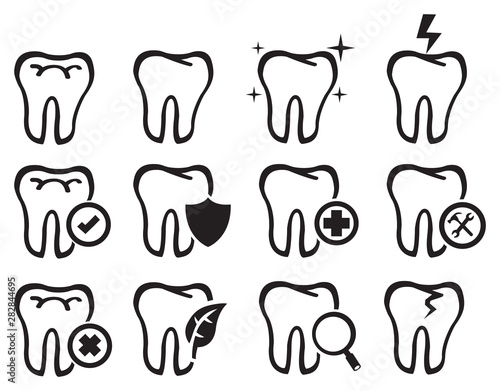 Black and White Molar Teeth Vector Icon Set