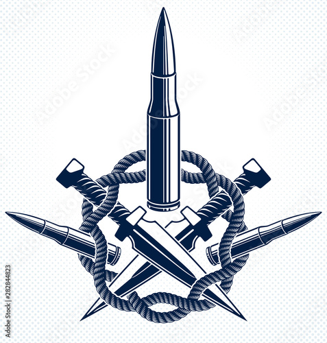 Bullets vector emblem of Revolution and War, logo or tattoo, anarchy and chaos concept, criminal and gangster style, social tension theme.