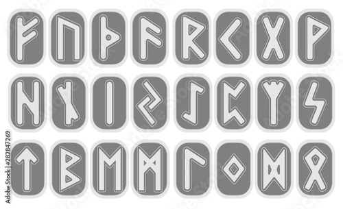 Scandinavian runes gray letters on white background