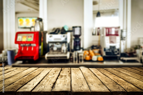 Fototapeta Naklejka Na Ścianę i Meble -  Desk of free space and blurred background bar 