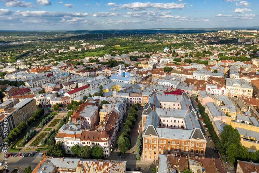 small European city town aerial view, Chernivtsi Ukraine