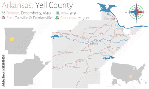 Large and detailed map of Yell county in Arkansas, USA