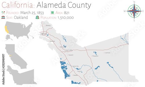 Large and detailed map of Alameda county in California, USA photo
