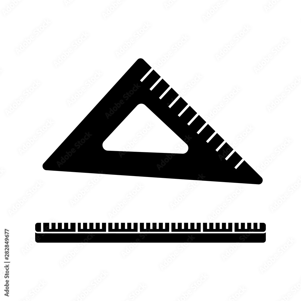 Glyph triangle Ruler icon. Measurement scale tool. School illustration. Glyph triangle Ruler icon. Measurement scale tool. School illustration.