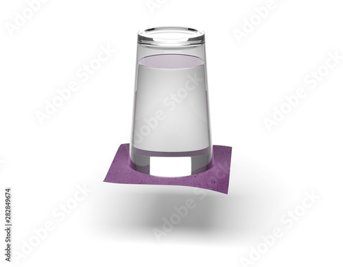 Upside down Glass of Water Experiment Isolated. Pressure test. 3D Rendering.