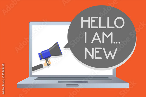 Writing note showing Hello I Am... New. Business photo showcasing Introduce yourself Meeting Greeting Work Fresh worker School Network message social media issue public speaker declare announcement photo