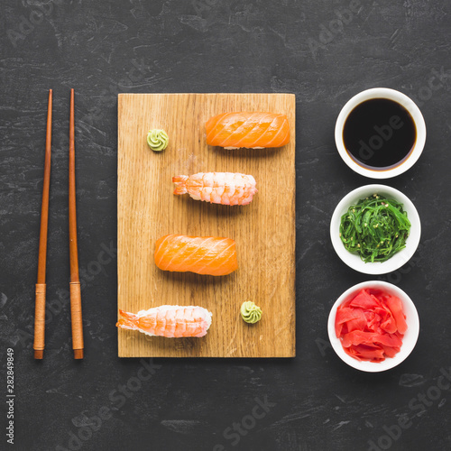 Top view sushi arrangement