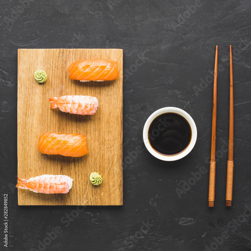 Top view sushi arrangement