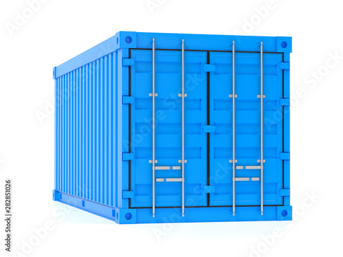 Shipping freight container. Blue intermodal container. 3d rendering illustration