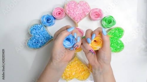 Crispy pieces of soap in the hands