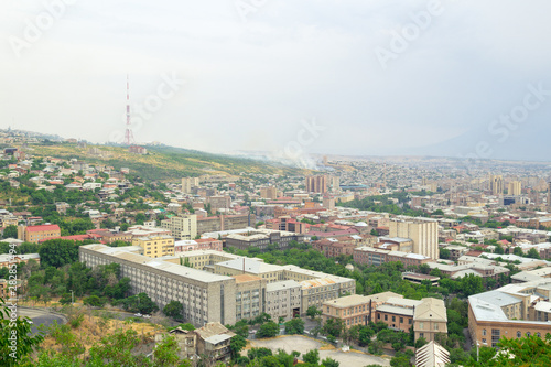 View of the city of Yerevan. Summer time. Building