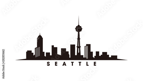 Seattle skyline and landmarks silhouette vector