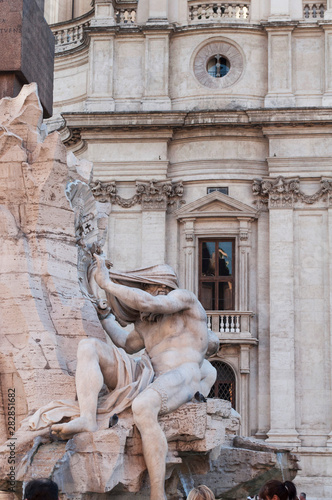 Detail of fountain of Neptune in Rome Italy