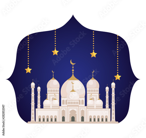label with architecture castle and stars hanging