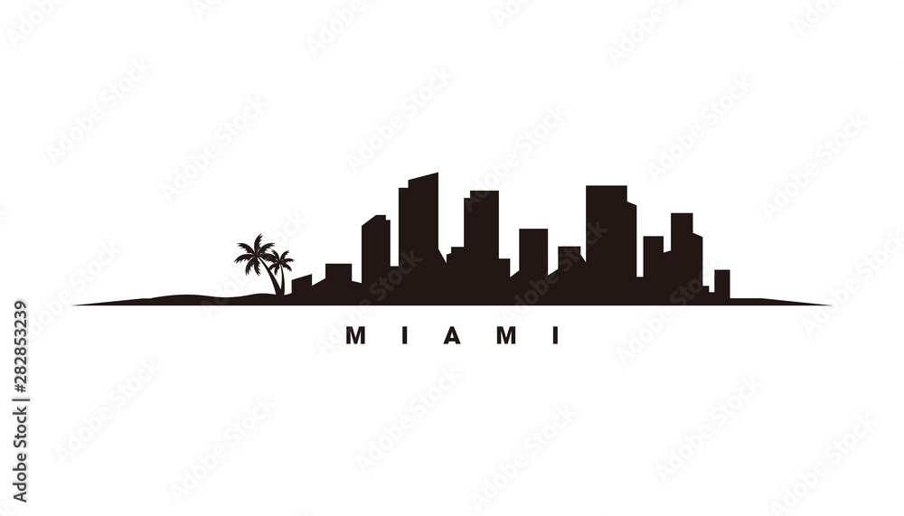 Fototapeta premium Wektor sylwetka panoramę Miami i zabytki