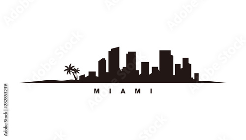Miami skyline and landmarks silhouette vector