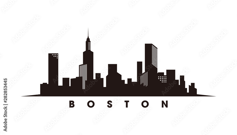 Boston skyline and landmarks silhouette vector