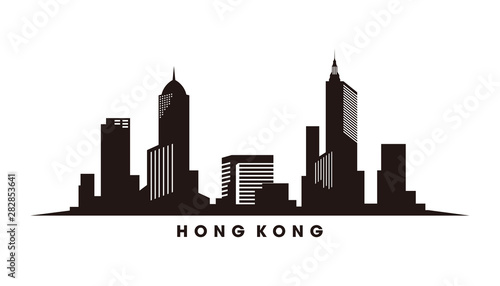 Hongkong skyline and landmarks silhouette vector