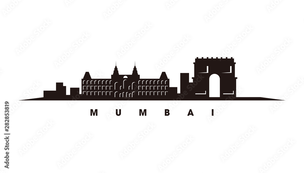 Mumbai skyline and landmarks silhouette vector