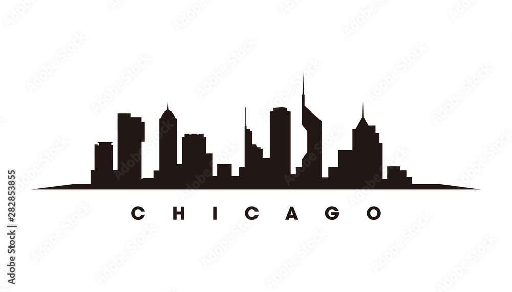 Chicago skyline and landmarks silhouette vector