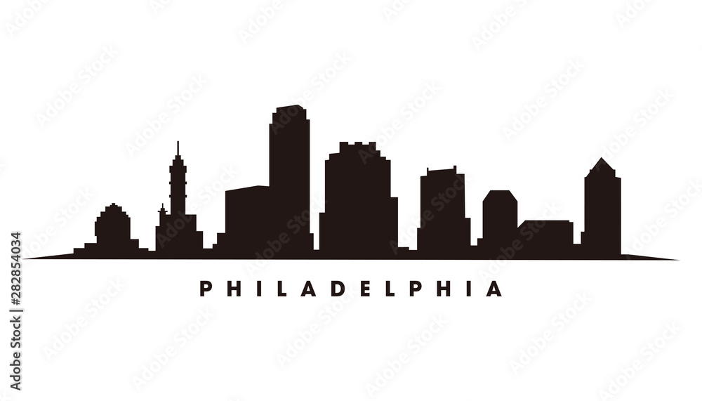 Philadelphia skyline and landmarks silhouette vector