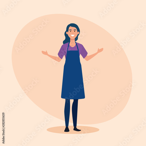 saleswoman with hairstyle and casual clothes wearing apron