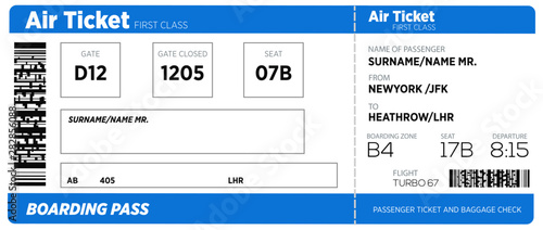 Vector illustration of airline boarding pass. Air ticket, vector.