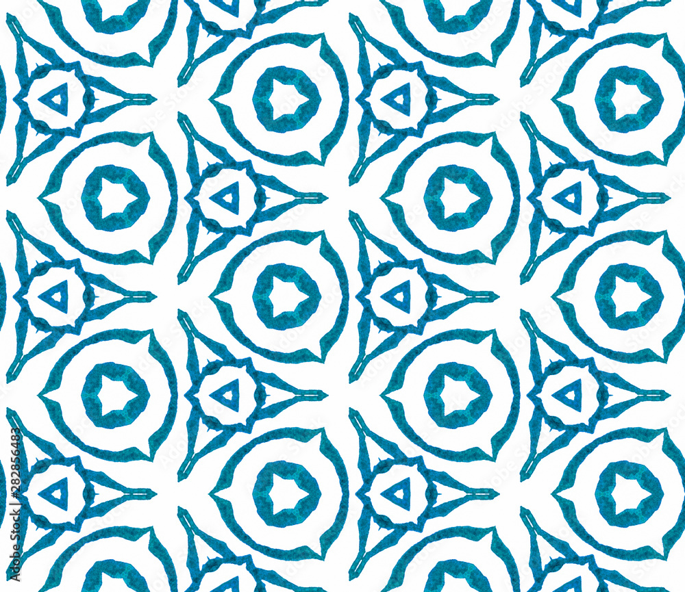 Obraz premium Blue geometric foliage seamless pattern. Hand draw