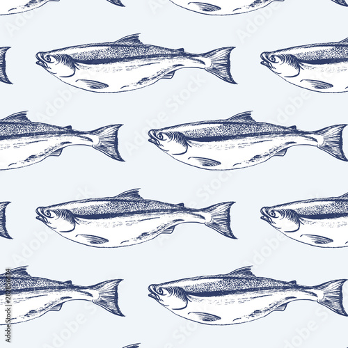 Salmon fish seamless pattern