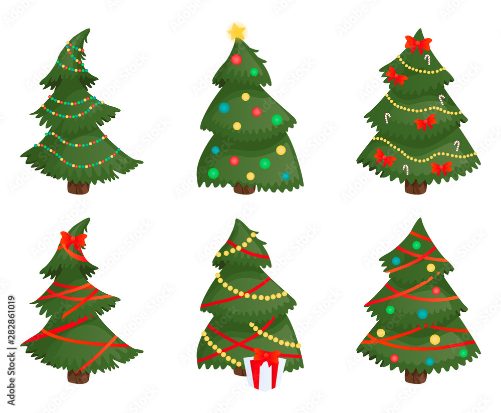Christmas trees set isolated. Christmas trees set isolated.
