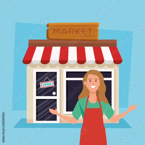 saleswoman with healthy natural store products