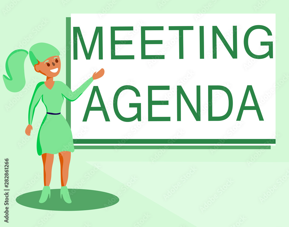 Naklejka premium Text sign showing Meeting Agenda. Conceptual photo An agenda sets clear expectations for what needs to a meeting.