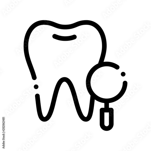Dentist Stomatology Tooth Survay Vector Sign Icon Thin Line. Magnifier And Healthy Tooth Enamel Linear Pictogram. Chairside Assistance Dental Health Service Monochrome Contour Illustration