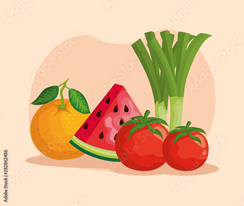 set of delicious fruits nutrition and healthy vegetables