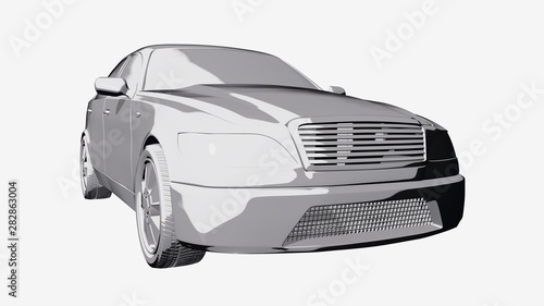 Grey car comic book 3D illustration