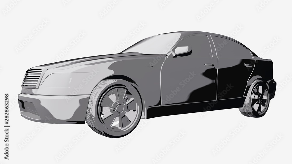 Grey car comic book 3D illustration