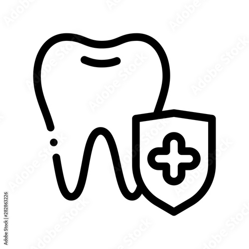 Dentist Stomatology Tooth Protection Vector Icon Sign Thin Line. Adamantine Substance Of Tooth Enamel Linear Pictogram. Chairside Assistance Dental Health Service Monochrome Contour Illustration