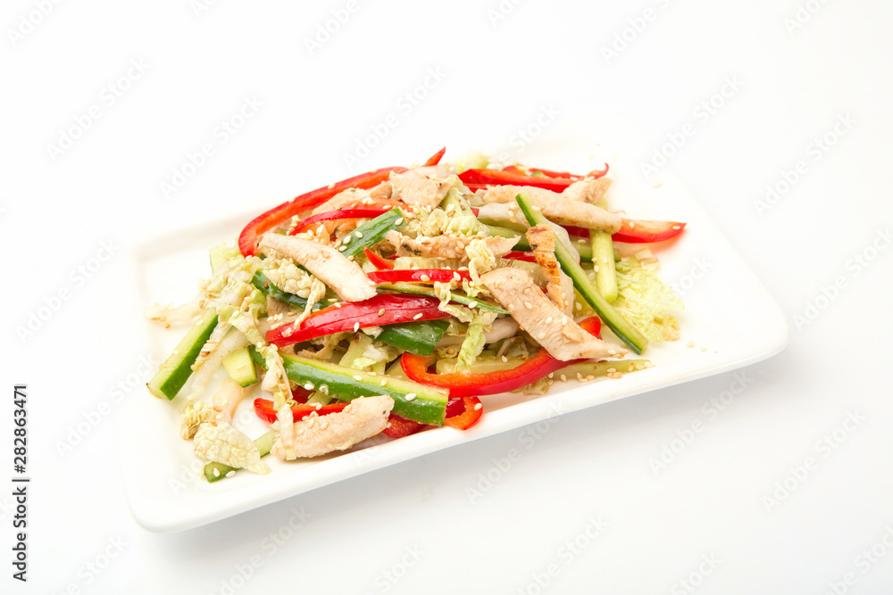 Salad with vegetables isolated on white background Salad with vegetables isolated on white background