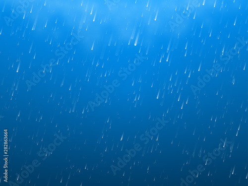 Transparent rain with a cloud on a blue background. Autumn rain. Vector illustration.