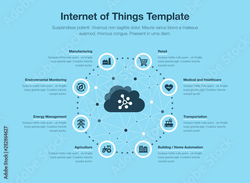 Simple vector infographic template for internet of things with icons and place for your content - blue version.