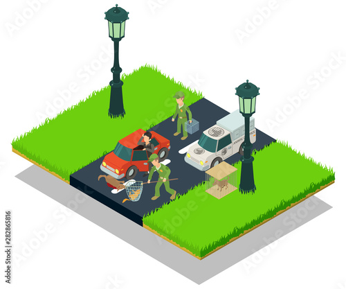 Animal crash concept banner. Isometric banner of animal crash vector concept for web, giftcard and postcard